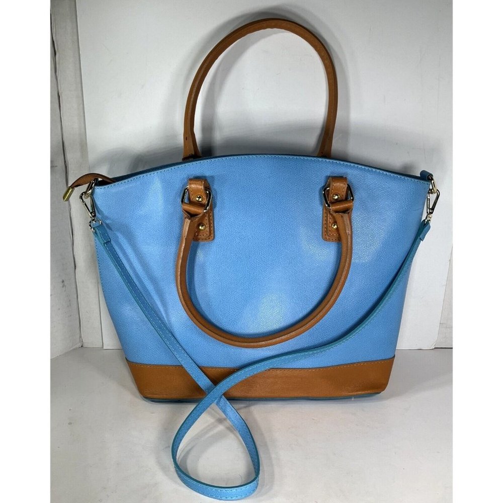Borse In Pelle Blue & Brown Italian Leather Domed Satchel Shoulder Bag